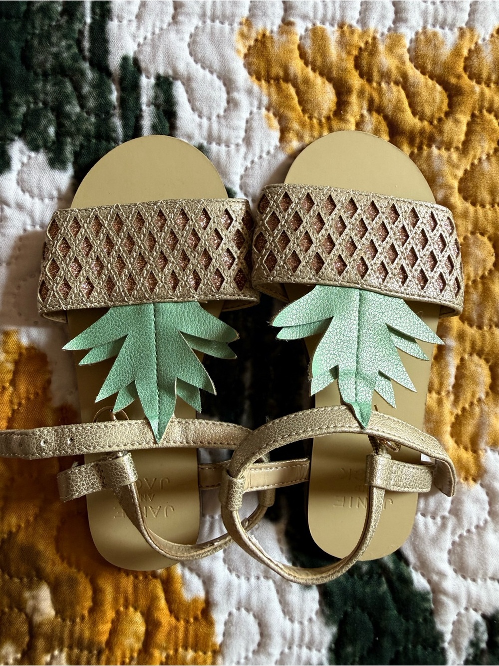 Janie & Jack Girls Gold Pineapple Sandals 10C